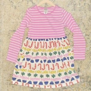 Hanna Andersson Pink Striped Dress with Festive Christmas Pattern